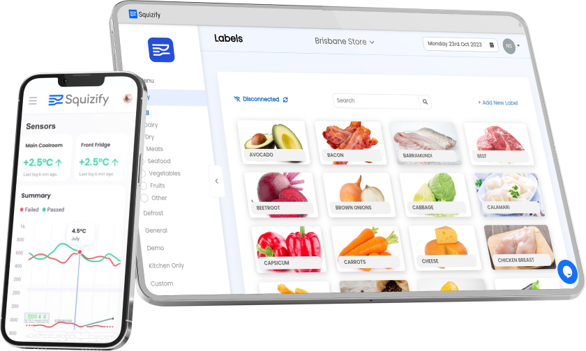 Squizify app devices - Food labeling