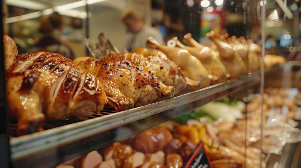 HACCP certified roasted chicken on display